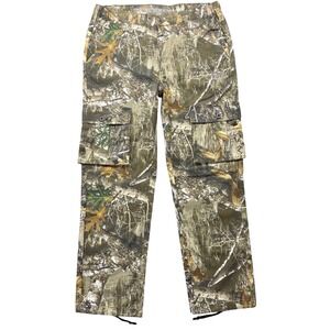 Realtree Edge Camo Cargo Pants Mens Medium 32-34 Elastic Waist Drawstring Hem